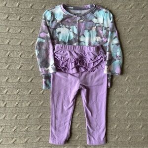 EUC Baby Girl Outfit Set, Lavender Floral & Ruffles, 18 Months